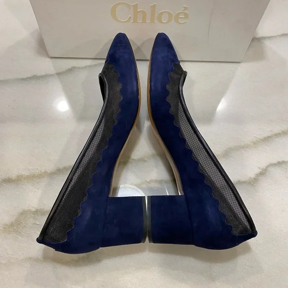 Chloe Heels size 40 Navy Suede Black Mesh - Picture 10 of 16